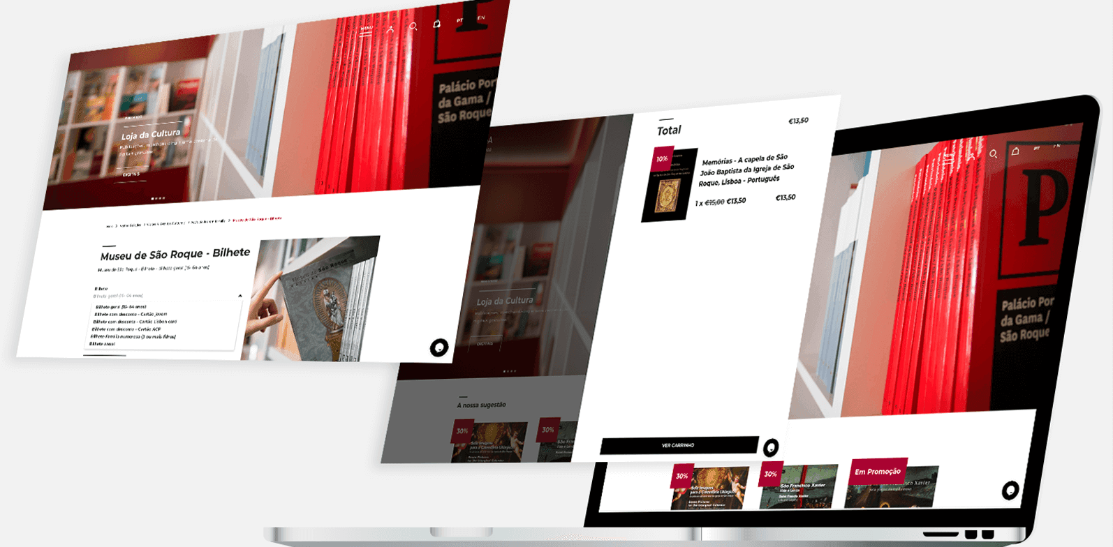 desktop view of loja da cultura website showing header and ticket detail desktop view of loja da cultura website showing header and ticket detail