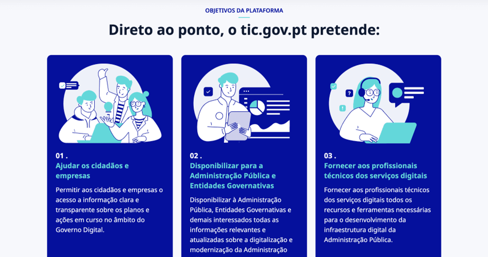 detail showing key platform features on tic.gov.pt