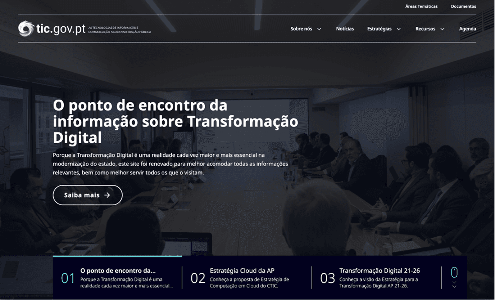 homepage header of tic.gov.pt platform