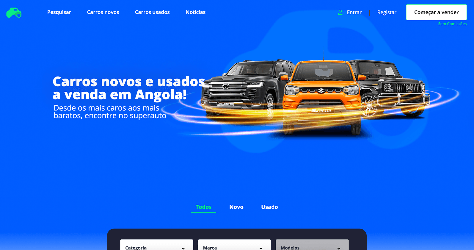Homepage header of SuperAuto platform