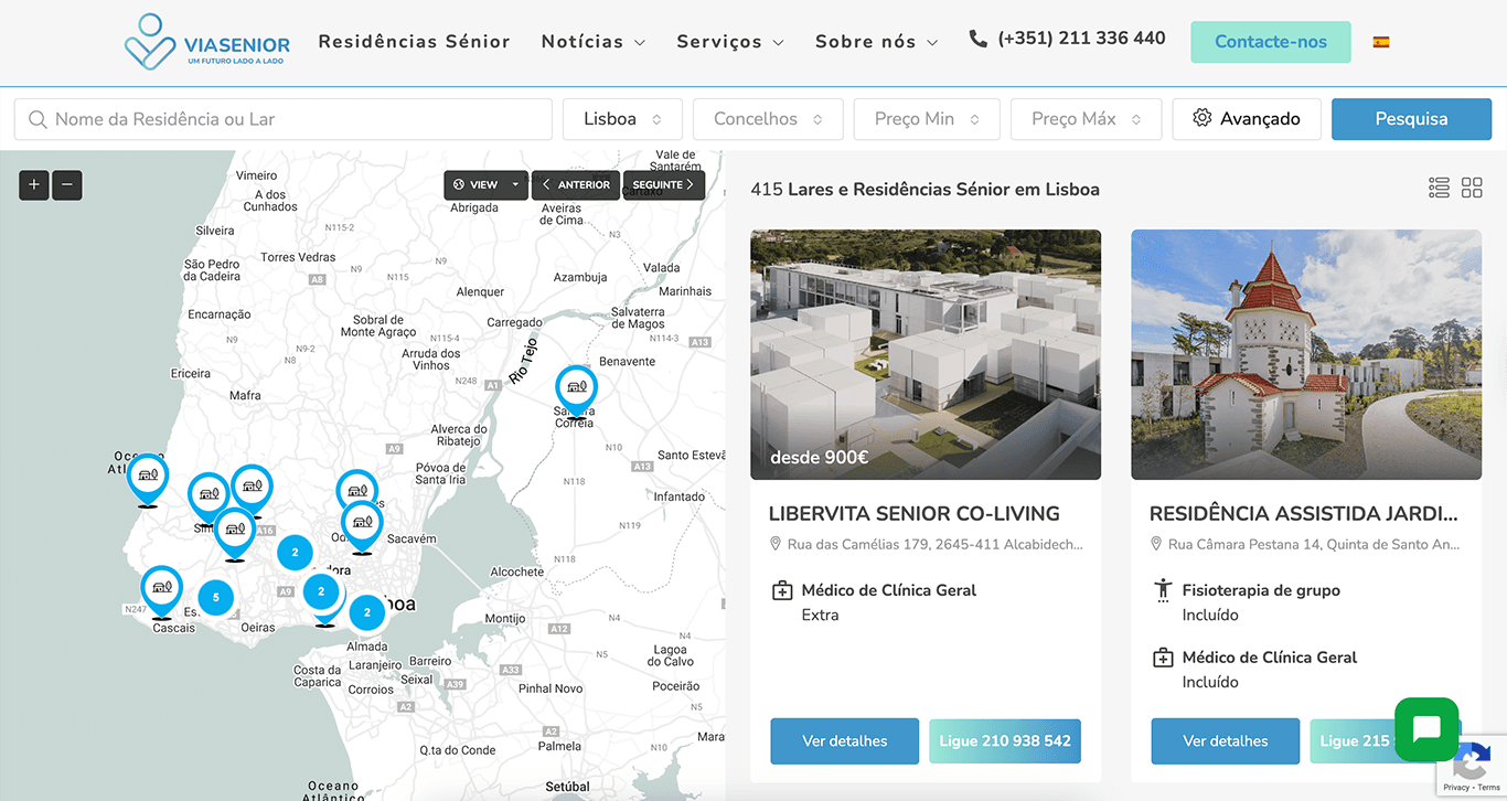Desktop view of assisted living search map on ViaSenior platform Desktop view of assisted living search map on ViaSenior platform